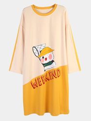 Plus T-shirt de pyjama mignon en coton de taille Chemise de nuit Vêtements de nuit imprimés de bande dessinée animale - Newchic - Modalova