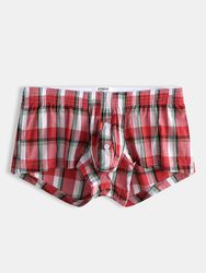 Caleçon à carreauxs Sexy boutons vers le bas poche mince respirant Loungewear sous-vêtements - Newchic - Modalova