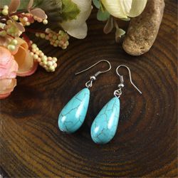 Boucles d'oreilles goutte d'eau géométriques ethniques boucles d'oreilles pendentif turquoise bijoux bohème - Newchic - Modalova