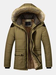 Mens hiver mi Longueur épaissir veste polaire Parka Casual avec manteau à manches longues capuche de fourrure - Newchic - Modalova