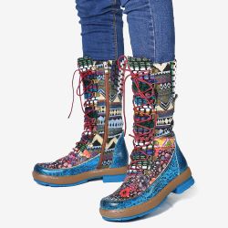 SOCOFY Cuir véritable gaufré Colorful Bottes plates à lacets en laine à fermeture éclair - Newchic - Modalova
