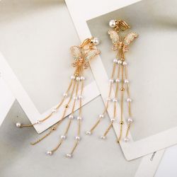Boucles d'oreilles à la mode pompon perle tempérament strass papillon pendentif boucles d'oreilles bijoux Chic - Newchic - Modalova