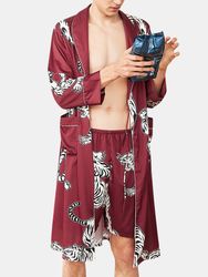 Printemps Automne Mince Robe À Manches Longuess Tiger Impression Peignoir Soie Longue Robe De Pyjama - Newchic - Modalova