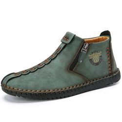 Menico s cousus à la main en cuir avec fermeture à glissière latérale antidérapante Soft Bottes décontractées à semelle - Newchic - Modalova