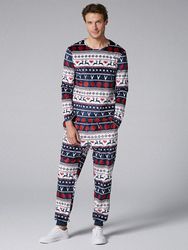 Ensembles de pyjamas de Noëls en deux pièces Peers Fairisle Print Holiday O Neck Vêtements de nuit Loungewear - Newchic - Modalova