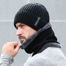 Bonnet chaud doublé polaire bonnet tricoté écharpe pour hommes femmes Skullies Bonnets Bonnet - Newchic - Modalova