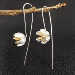 Vintage S925 en argent sterling tempérament pendentif boucles d'oreilles géométrique stéréoscopique fleur boucles d'oreilles - Newchic - Modalova