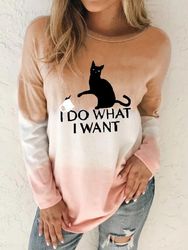T-shirt décontracté à manches longues à imprimé dégradé de dessin animé de chat Plus - Newchic - Modalova