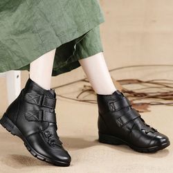 Plus taille s confortables en cuir véritable fleurs crochet boucle arrière bottes plates - Newchic - Modalova