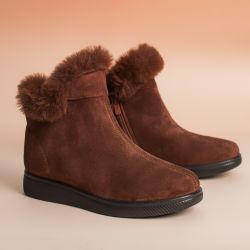 S chaudes en daim confortables bout rond en peluche fermeture éclair cheville bottes plates - Newchic - Modalova