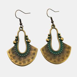 Vintage pendentif boucles d'oreilles géométrique métal creux secteur boucles d'oreilles bijoux ethniques - Newchic - Modalova