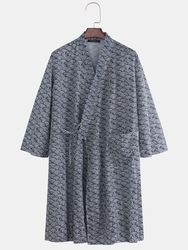 S japonais Kimono Robe peignoir motif de l'eau imprimer mince pyjama de salon Yukata avec poche - Newchic - Modalova