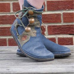 Plus taille s rétro confortable bout rond pu cuir lanières plates bottes courtes - Newchic - Modalova