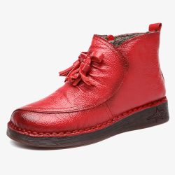 S cuir fait main couture Soft semelle fourrure chaude bottes plates décontractées - Newchic - Modalova
