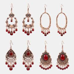 Boucles d'oreilles grenat rouge vintage géométrique métal gland creux pendentif boucles d'oreilles bijoux bohème - Newchic - Modalova