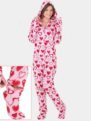 Plus Taille Combinaisons à Pieds À Capuche Pyjamas Coeurs Imprimés Fermeture À Glissière Avant s Vêtements De Nuit Flush - Newchic - Modalova