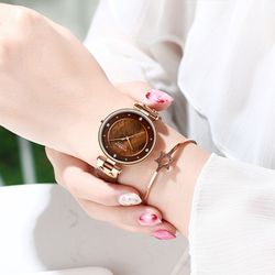 Classic strass marbre incrusté de montres à quartz bracelet en cuir montre cadran rond montre de taille étanche - Newchic - Modalova