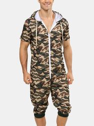 S Camo Hoody Onesies À Manches Courtes À Capuche Zip Down Combinaison Loungewear Avec Poches - Newchic - Modalova