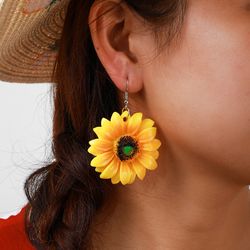 Boucles d'oreilles pendentif tournesol géométrique bohème boucles d'oreilles fleur de soleil jaune exagérées bijoux mignons - Newchic - Modalova