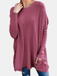 Blouse à manches longues Plus de couleur unie à col ras du cou décontracté - Newchic - Modalova