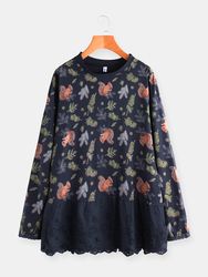 Broderie dentelle florale patchwork à manches longues Plus blouse taille - Newchic - Modalova