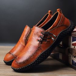 Menico s Main Couture Antidérapante Dentelle Élastique Soft Semelle Casual Chaussures En Cuir - Newchic - Modalova