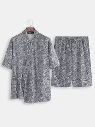 S Kimono Robe Pyjamas Ensemble Motif De L'eau Imprimer Lâche Respirant Japonais Peignoir Loungewear - Newchic - Modalova