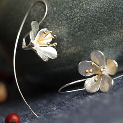 Boucles d'oreilles pendentif en argent sterling Vintage S925 géométrique stéréoscopique fleur gland longues boucles d'oreilles - Newchic - Modalova