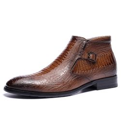 Bottines Pointues Élégantes Doublées de Peluche Motif Crocrodile avec Fermeture sur Côté Pointure Large - Newchic - Modalova