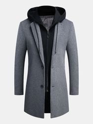 Manteaux chauds d'hiver en laines Faux deux pièces Vêtements d'extérieur mi-longs à capuchon détachables - Newchic - Modalova