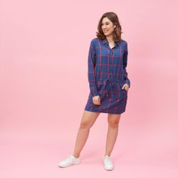 Robe-chemise manches longues ceinture à nouer à carreaux grandes taille - Carreaux Rouge - 3 SUISSES - Modalova
