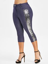 Pantalons Grandes Tailles Pantalon Capri Coupe Haute de Grande Taille Paillettes - Dresslily FR - Modalova