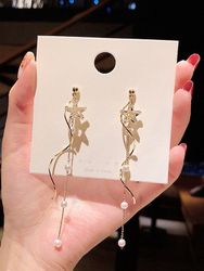 Boucles d'Oreilles Boucles D'Oreilles Pendantes Etoile en Zircon avec Fausse Perle - Dresslily FR - Modalova
