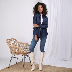 Promo : Chemise en jean avec pressions manches longues broderie dos - bleu foncé - 3S. x Le Vestiaire - Modalova