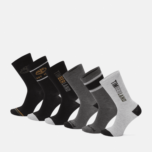 Lot de 6 paires de chaussettes mi-mollet multi logo unisexes à offrir noir, noir, Taille: L - Timberland - Modalova