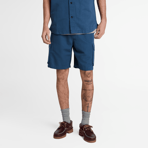 Short utilitaire en coton et lin en bleu foncé, , bleu, Taille: 3XL - Timberland - Modalova
