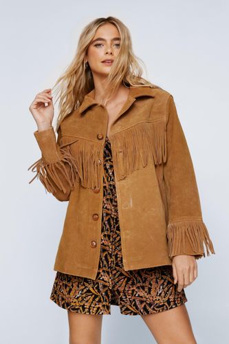 Veste Oversize En Daim Véritable À Franges - - 32 - Nasty Gal - Modalova