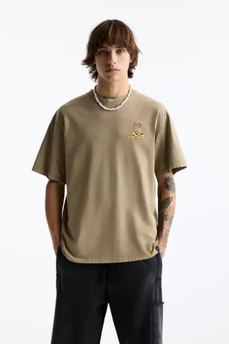 T-Shirt Brodé Délavé - Pull&Bear - Modalova