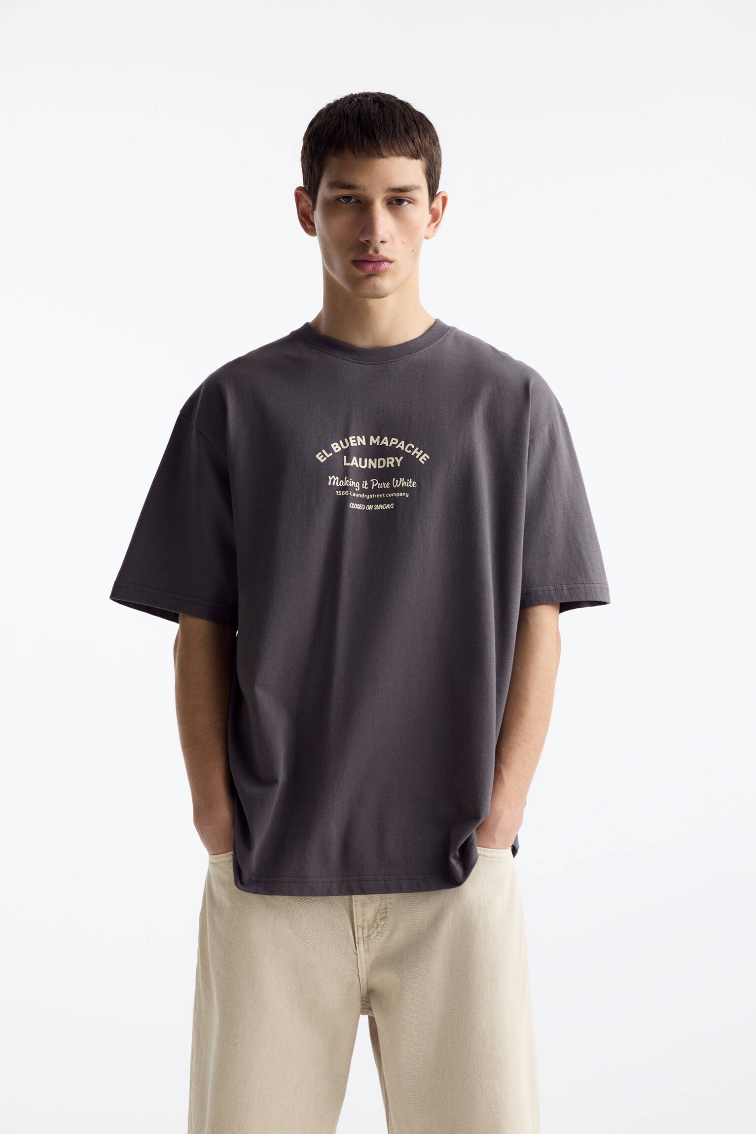 T-Shirt Manches Courtes Délavé Imprimé - Pull&Bear - Modalova