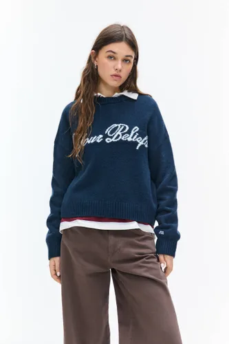 Pull En Maille Avec Inscription - Pull&Bear - Modalova