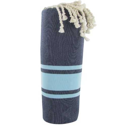 BIJOUX - V Fouta Drap Plage et Hammam Coton Couleur Marine Bandes - LES POULETTES - Modalova