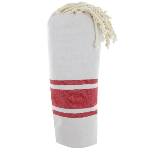 BIJOUX - Fouta Drap Plage et Hammam Coton Couleur Beige Bandes Rouge - LES POULETTES - Modalova