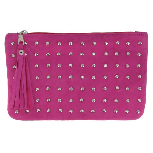 BIJOUX - V Pochette Sac Daim Clouté Couleur Fuchsia - LES POULETTES - Modalova