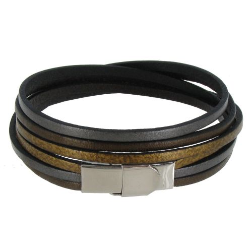 Bracelet Cuir Trois Lanières Bronze Argenté Doré Fermoi - LES POULETTES BIJOUX - Modalova