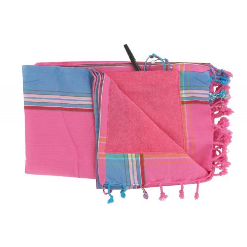 BIJOUX - Kikoy Serviette Plage Coton Eponge Couleur Fuchsia Bleu - LES POULETTES - Modalova