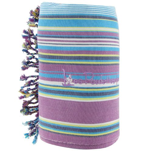 BIJOUX - Kikoy Serviette Plage Coton Eponge Couleur Rayé Violet Turquo - LES POULETTES - Modalova
