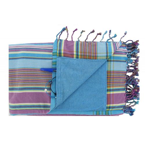 BIJOUX - Kikoy Serviette Plage Coton Eponge Couleur Rayé Violet Turquo - LES POULETTES - Modalova