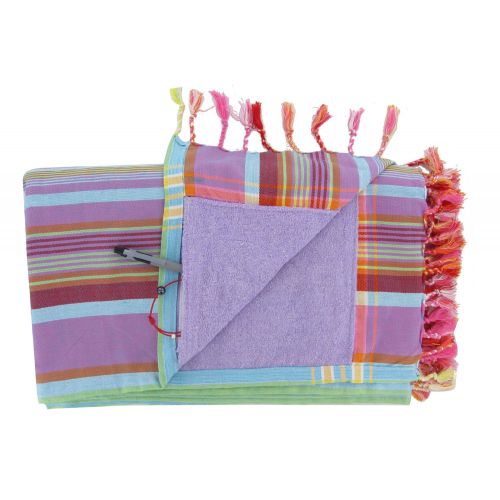 BIJOUX - V Kikoy Serviette Plage Coton Couleur Rayé Lilas Bleu Eponge - LES POULETTES - Modalova
