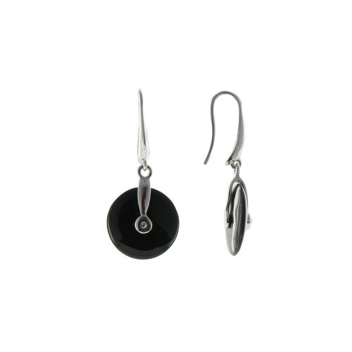 Boucles d'Oreilles Argent Disque Argent et Onyx - LES POULETTES BIJOUX - Modalova