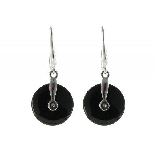 Boucles d'Oreilles Argent Disque Argent et Onyx - LES POULETTES BIJOUX - Modalova